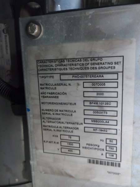 Generador elctrico a gasoil Deutz de 75 KVA a 400 Vac
